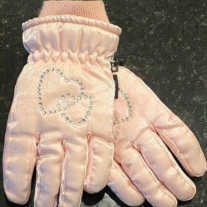 Girls Medium Pink Bling Winter Gloves